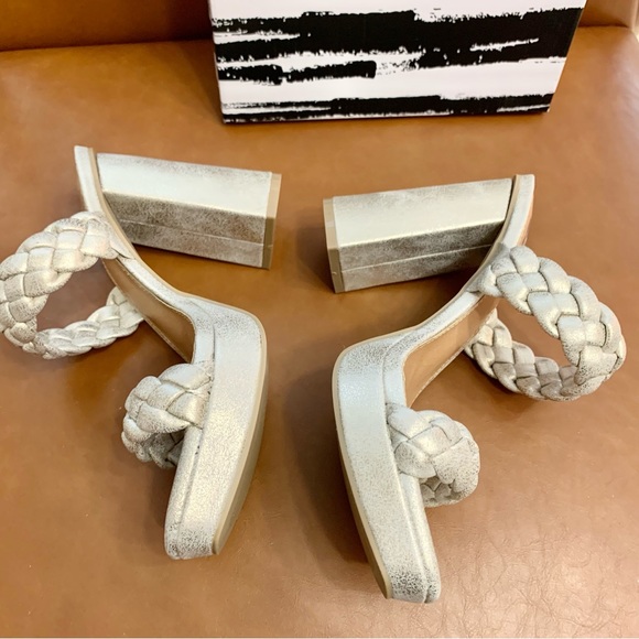 Gold Presley Braided Block Heel Sandals Slides - Picture 13 of 15